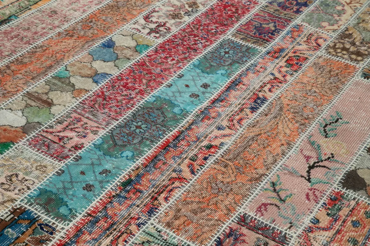 Patchwork Multi Pamuk Üzerine Yün El Dokuma Kilim-204x308 - Görsel 5