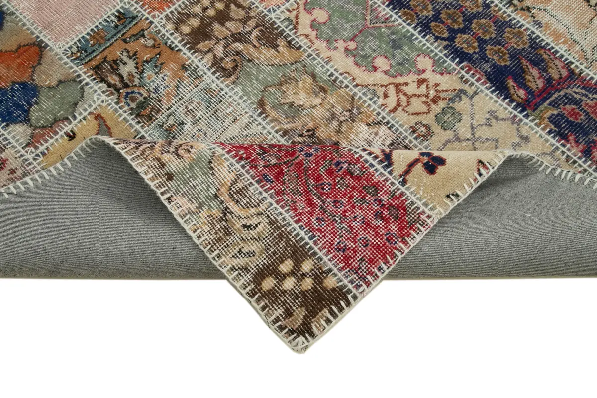 Patchwork Multi Pamuk Üzerine Yün El Dokuma Kilim-204x308 - Görsel 6
