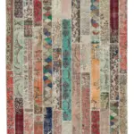 Patchwork Multi Pamuk Üzerine Yün El Dokuma Kilim-206x306