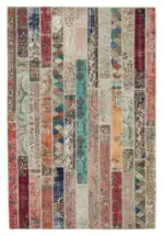 Patchwork Multi Pamuk Üzerine Yün El Dokuma Kilim-206x306