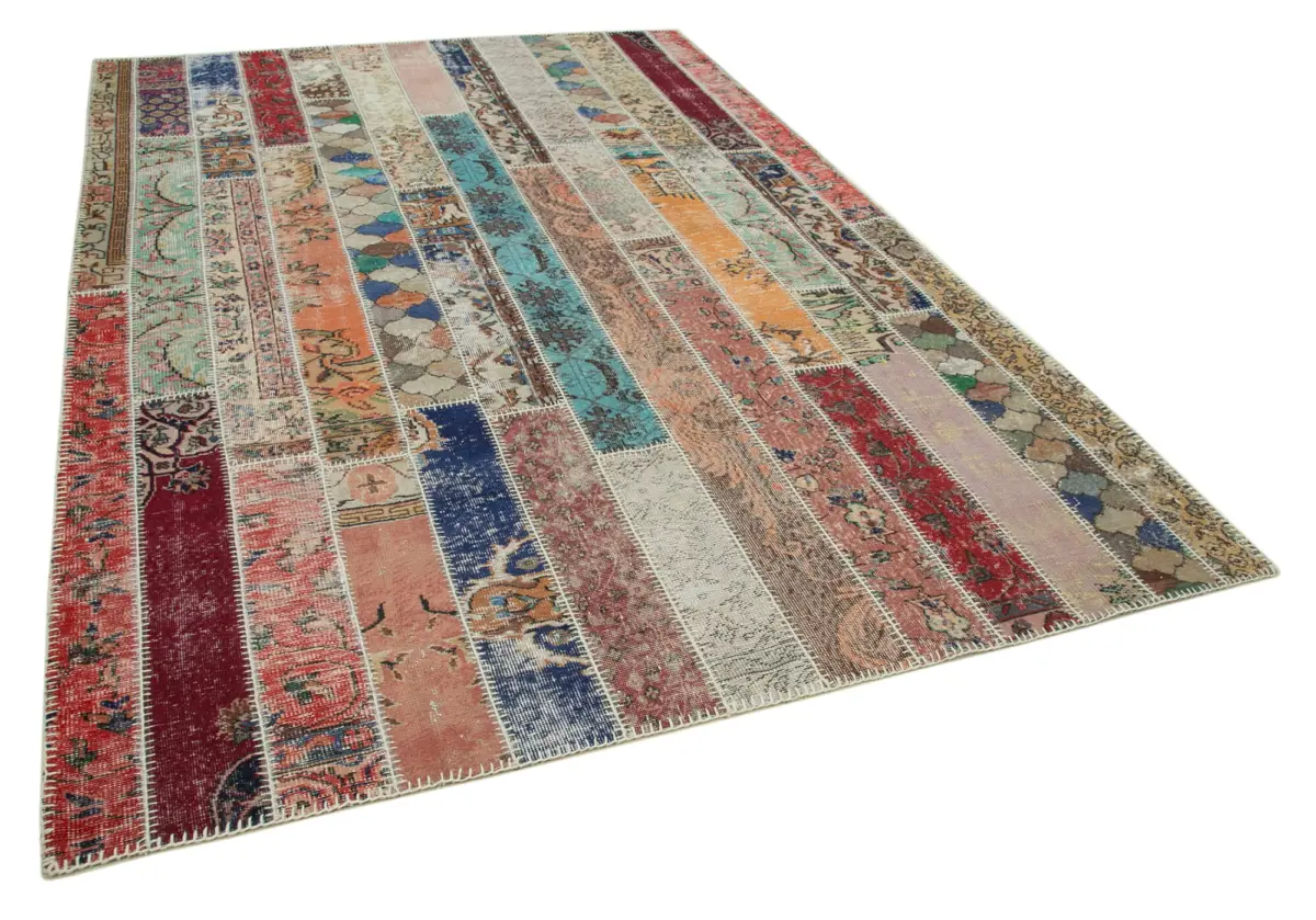 Patchwork Multi Pamuk Üzerine Yün El Dokuma Kilim-206x306 - Görsel 2