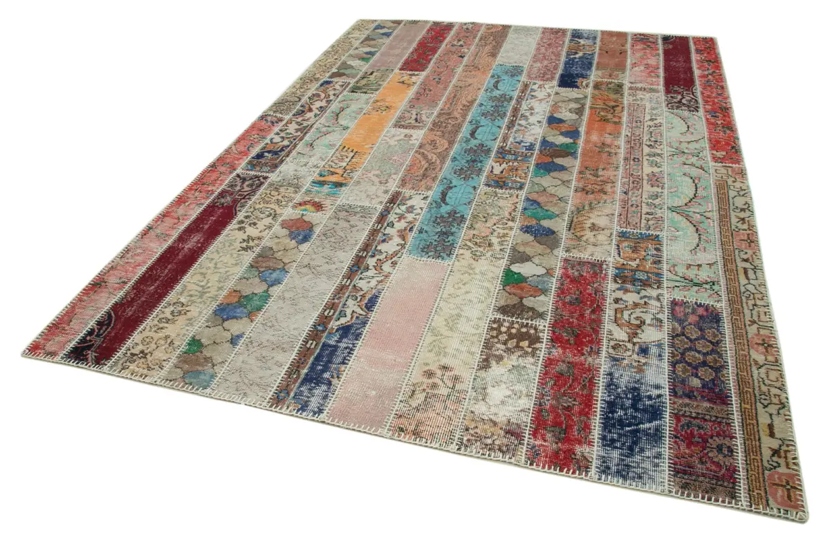 Patchwork Multi Pamuk Üzerine Yün El Dokuma Kilim-206x306 - Görsel 3