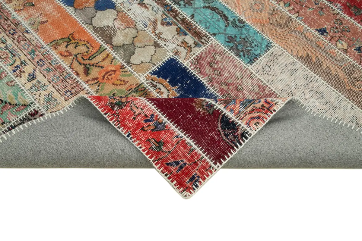 Patchwork Multi Pamuk Üzerine Yün El Dokuma Kilim-206x306 - Görsel 6