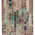 Patchwork Kırmızı Pamuk Üzerine Yün El Dokuma Kilim-203x307