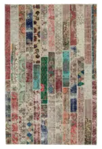 Patchwork Kırmızı Pamuk Üzerine Yün El Dokuma Kilim-203x307