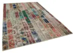 Patchwork Kırmızı Pamuk Üzerine Yün El Dokuma Kilim-203x307 - Görsel 2