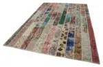 Patchwork Kırmızı Pamuk Üzerine Yün El Dokuma Kilim-203x307 - Görsel 3
