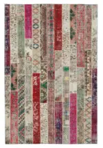 Patchwork Multi Pamuk Üzerine Yün El Dokuma Kilim-203x308