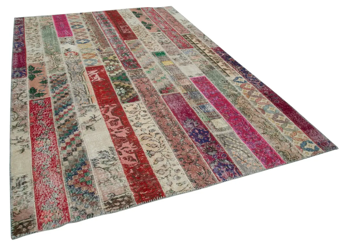 Patchwork Multi Pamuk Üzerine Yün El Dokuma Kilim-203x308 - Görsel 2