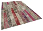 Patchwork Multi Pamuk Üzerine Yün El Dokuma Kilim-203x308 - Görsel 2