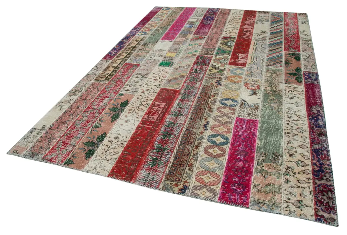 Patchwork Multi Pamuk Üzerine Yün El Dokuma Kilim-203x308 - Görsel 3