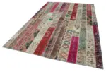 Patchwork Multi Pamuk Üzerine Yün El Dokuma Kilim-203x308 - Görsel 3