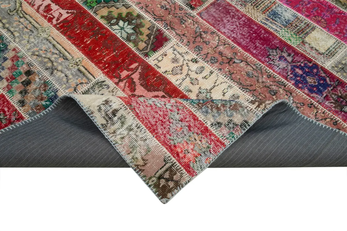 Patchwork Multi Pamuk Üzerine Yün El Dokuma Kilim-203x308 - Görsel 6