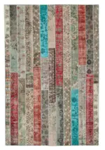 Patchwork Multi Pamuk Üzerine Yün El Dokuma Kilim-204x306