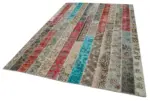 Patchwork Multi Pamuk Üzerine Yün El Dokuma Kilim-204x306 - Görsel 3