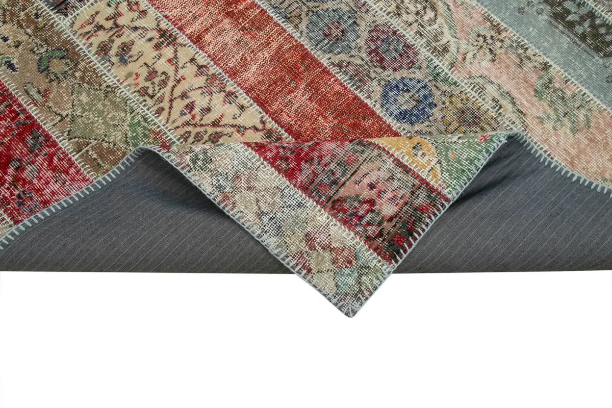 Patchwork Multi Pamuk Üzerine Yün El Dokuma Kilim-204x306 - Görsel 6