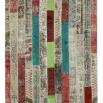 Patchwork Multi Pamuk Üzerine Yün El Dokuma Kilim-203x308