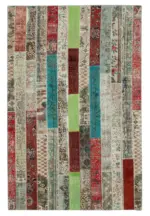 Patchwork Multi Pamuk Üzerine Yün El Dokuma Kilim-203x308
