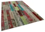 Patchwork Multi Pamuk Üzerine Yün El Dokuma Kilim-203x308 - Görsel 2