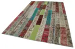 Patchwork Multi Pamuk Üzerine Yün El Dokuma Kilim-203x308 - Görsel 3