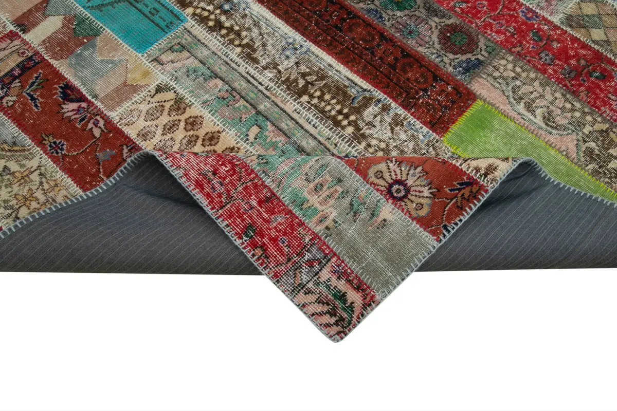 Patchwork Multi Pamuk Üzerine Yün El Dokuma Kilim-203x308 - Görsel 6
