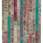 Patchwork Multi Pamuk Üzerine Yün El Dokuma Kilim-204x306