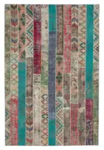 Patchwork Multi Pamuk Üzerine Yün El Dokuma Kilim-204x306