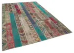 Patchwork Multi Pamuk Üzerine Yün El Dokuma Kilim-204x306 - Görsel 2