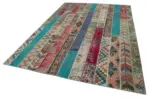 Patchwork Multi Pamuk Üzerine Yün El Dokuma Kilim-204x306 - Görsel 3