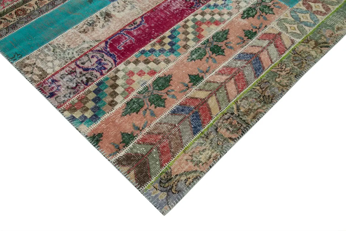 Patchwork Multi Pamuk Üzerine Yün El Dokuma Kilim-204x306 - Görsel 4