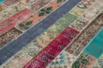 Patchwork Multi Pamuk Üzerine Yün El Dokuma Kilim-204x306 - Görsel 5