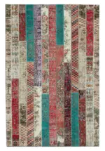 Patchwork Multi Pamuk Üzerine Yün El Dokuma Kilim-204x308