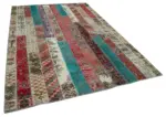 Patchwork Multi Pamuk Üzerine Yün El Dokuma Kilim-204x308 - Görsel 2