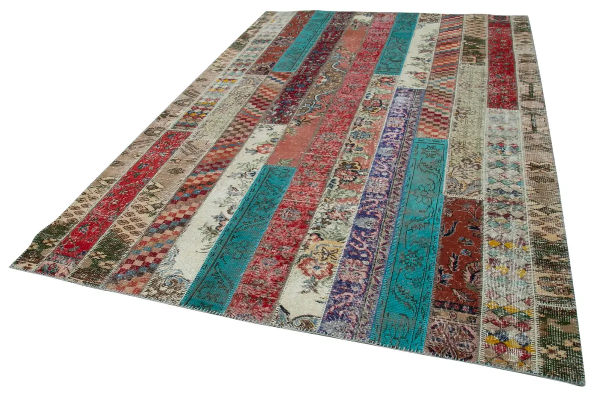 Patchwork Multi Pamuk Üzerine Yün El Dokuma Kilim-204x308 - Görsel 3