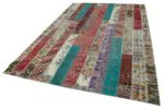 Patchwork Multi Pamuk Üzerine Yün El Dokuma Kilim-204x308 - Görsel 3