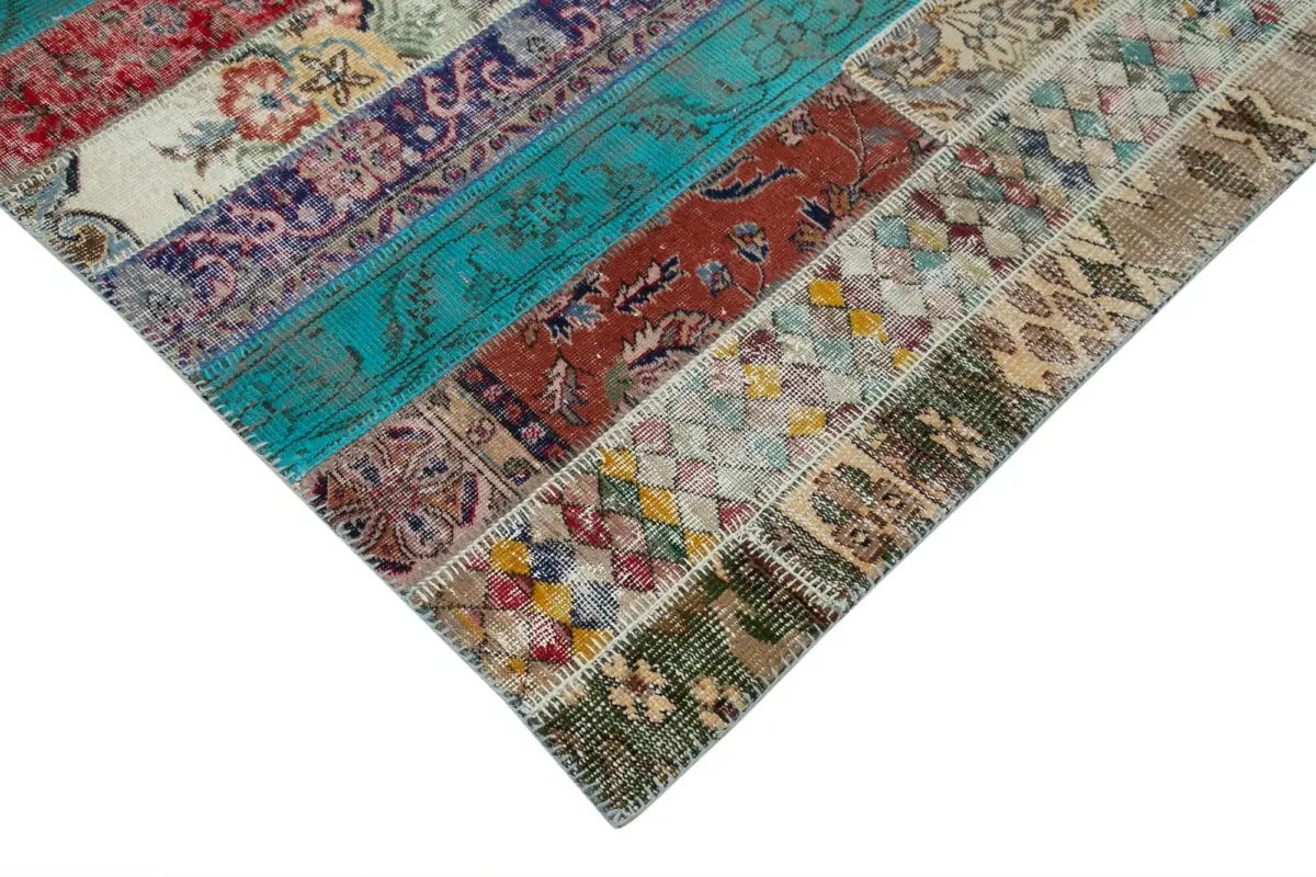 Patchwork Multi Pamuk Üzerine Yün El Dokuma Kilim-204x308 - Görsel 4