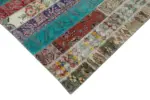 Patchwork Multi Pamuk Üzerine Yün El Dokuma Kilim-204x308 - Görsel 4