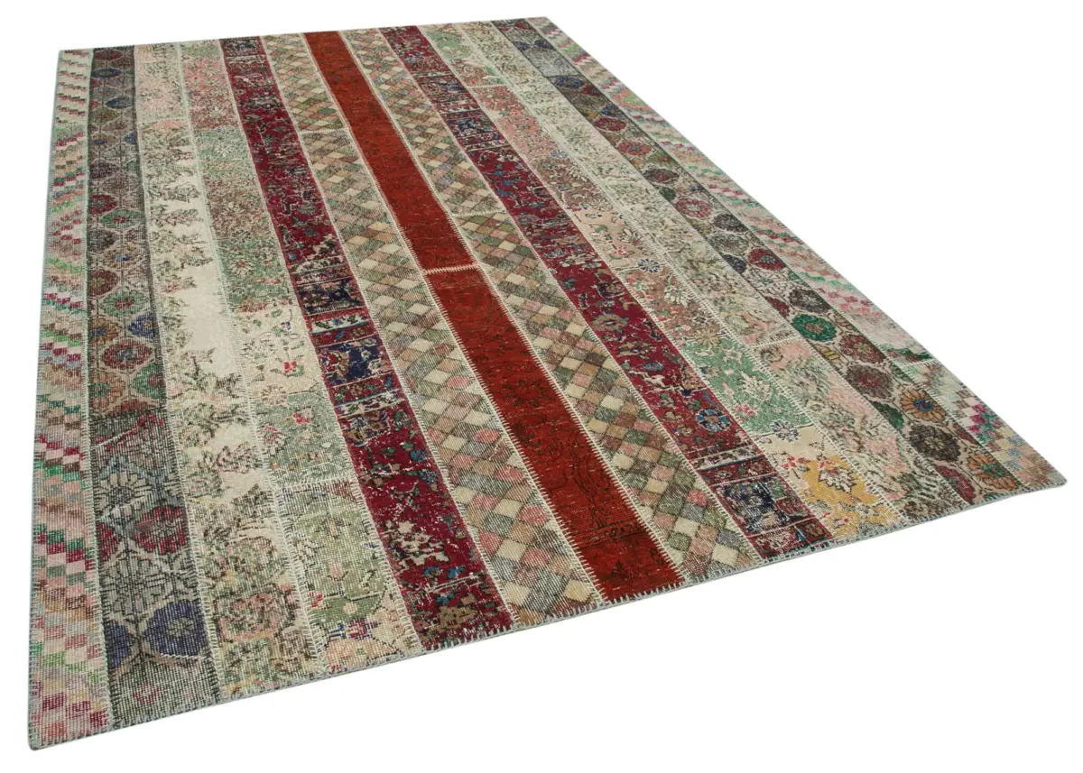 Patchwork Multi Pamuk Üzerine Yün El Dokuma Kilim-202x308 - Görsel 2