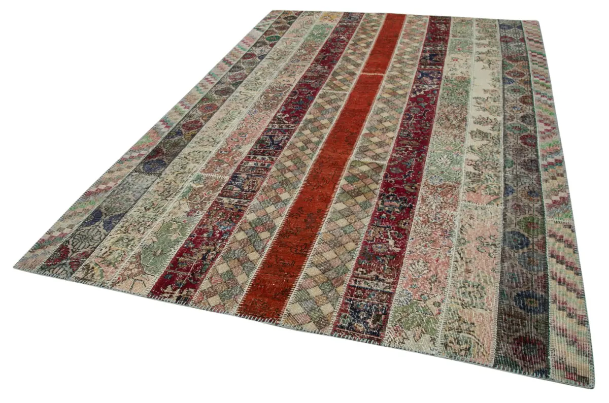 Patchwork Multi Pamuk Üzerine Yün El Dokuma Kilim-202x308 - Görsel 3