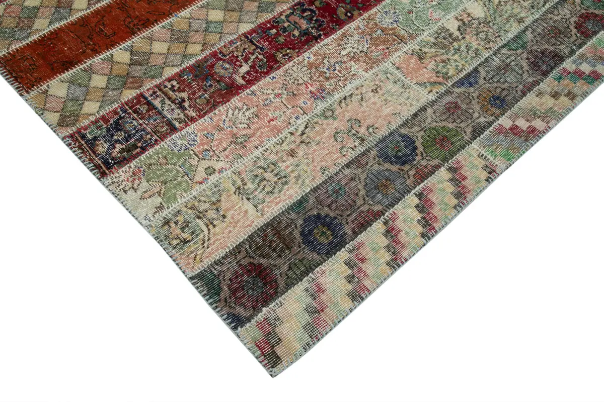Patchwork Multi Pamuk Üzerine Yün El Dokuma Kilim-202x308 - Görsel 4