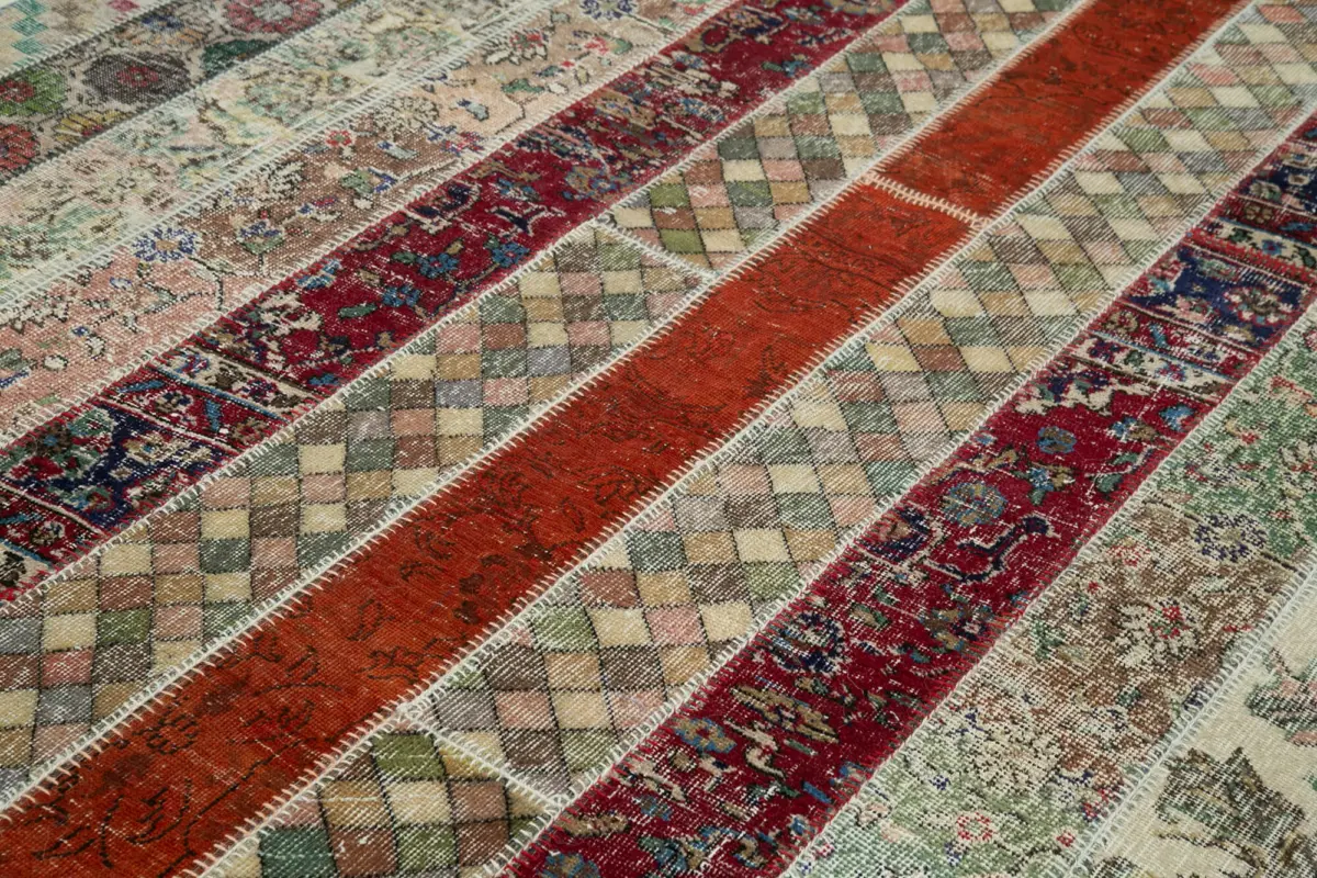 Patchwork Multi Pamuk Üzerine Yün El Dokuma Kilim-202x308 - Görsel 5