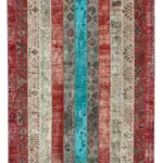 Patchwork Kırmızı Pamuk Üzerine Yün El Dokuma Kilim-204x306