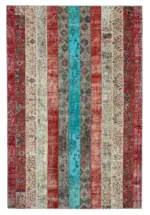 Patchwork Kırmızı Pamuk Üzerine Yün El Dokuma Kilim-204x306