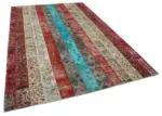 Patchwork Kırmızı Pamuk Üzerine Yün El Dokuma Kilim-204x306 - Görsel 2