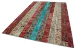 Patchwork Kırmızı Pamuk Üzerine Yün El Dokuma Kilim-204x306 - Görsel 3
