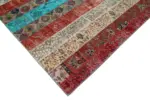 Patchwork Kırmızı Pamuk Üzerine Yün El Dokuma Kilim-204x306 - Görsel 4