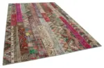 Patchwork Kırmızı Pamuk Üzerine Yün El Dokuma Kilim-204x306 - Görsel 2