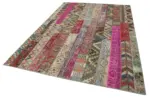 Patchwork Kırmızı Pamuk Üzerine Yün El Dokuma Kilim-204x306 - Görsel 3