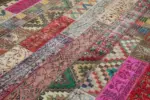 Patchwork Kırmızı Pamuk Üzerine Yün El Dokuma Kilim-204x306 - Görsel 5