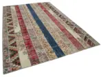Patchwork Multi Pamuk Üzerine Yün El Dokuma Kilim-203x308 - Görsel 2